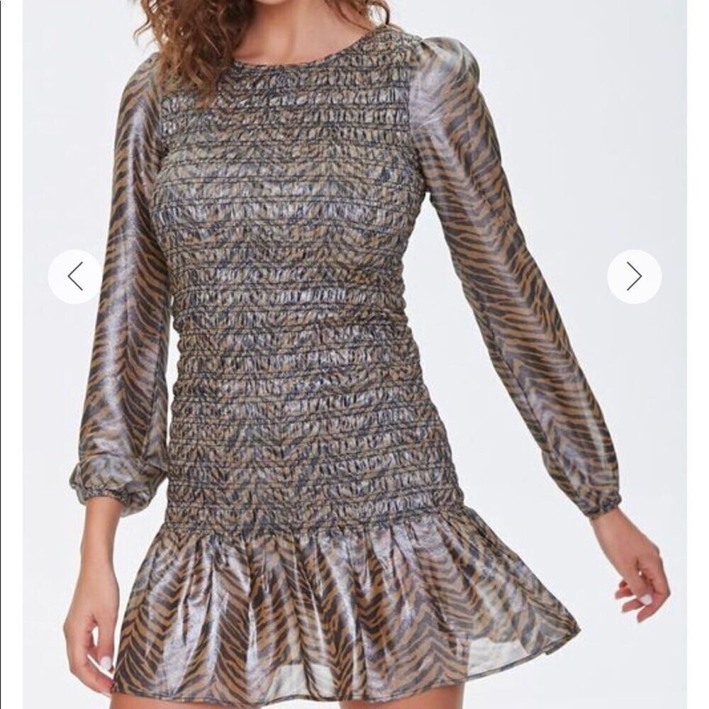 NEW Smocked Tiger Print Dress Forever 21 SZ SM